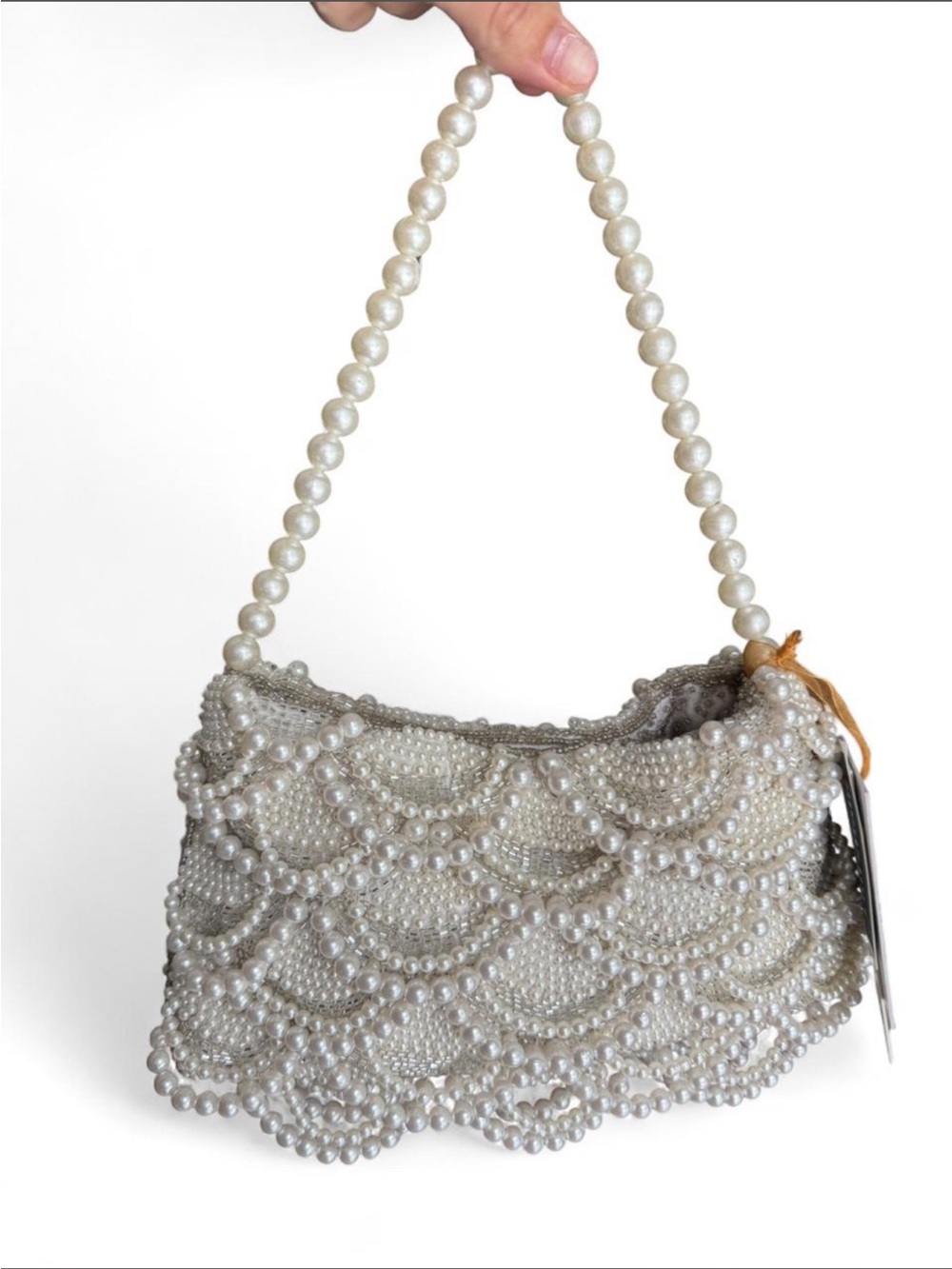 Made in India Cream and white pearl beaded shoulder bag